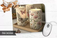 Butterfly and Floral Candle Designs Mouse Pad PNG Design Product Image 1