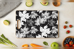 Black &amp; White Fall Maple Leaves Cutting Boards sublimation D Product Image 3