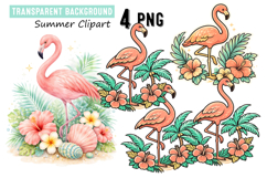 Flamingo Summer Clipart Tropical Pink Flamingo PNG 4 Product Image 1