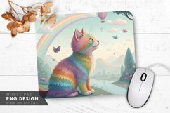 Whimsical Rainbow Cat Adventure Mouse Pad PNG Design Product Image 1