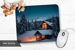 Cozy Mountain Cabin Surrounded by Snow Mouse Pad PNG Product Image 1