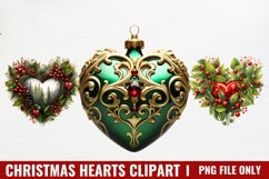 Christmas Hearts Watercolor Clipart Product Image 1