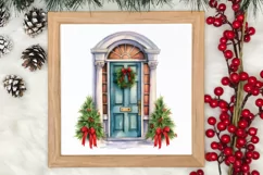 Christmas Door Watercolor Clipart, Christmas Door PNG Product Image 3