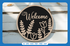 Welcome Round Sign Lasercut - Floral SVG Product Image 1