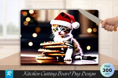 Tabby Kitten with Santa Hat and Cookies Cutting Board PNG Product Image 1