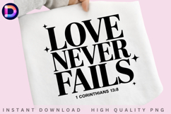Love Never Fails 1 Corinthians 13:8 Christian PNG Product Image 3