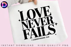 Love Never Fails 1 Corinthians 13:8 Christian PNG Product Image 3