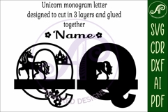 Unicorn Capital Monogram Letter name sign Q SVG Product Image 3