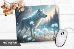 Enchanted Wolf Among Ice Flowers Mouse Pad PNG Design Product Image 1