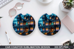 Houses Car coaster sublimation, Halloween Coaster PNG Product Image 1