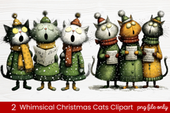 2 Whimsical Christmas Cats Clipart | Cute Festive Cat PNG Product Image 1