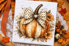 Rustic Polka Dot Bow Pumpkin PNG Design fall pumpkin png Product Image 3