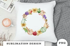 Watercolor Autumn Pumpkins wreath png Product Image 3
