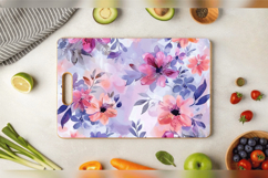 Boho Watercolor Flowers Cutting Boards sublimation Design Product Image 3