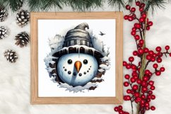 Watercolor Peeking Santa and Snowman Clipart, Christmas PNG Product Image 3