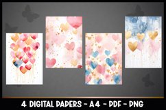 4 Digital Papers Hearts I Valentine's Day Papers Product Image 2