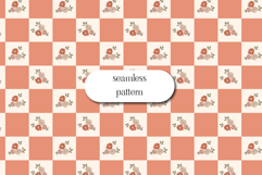 Seamless Floral Checker Pattern, Retro Grid Design Product Image 1