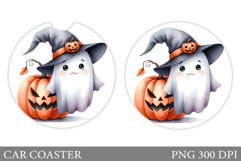 Cute Ghost Car Coaster Design. Halloween Car Coaster Product Image 1