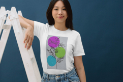 Modern Leaf Silhouette with Color Circles Embroidery Product Image 3