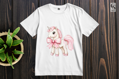 Pink Unicorn with Bow Watercolor Clipart Sublimation PNG Product Image 3