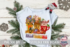 HalloThanksMas Sublimation T Shirt Design PNG Coffee Latte Product Image 4