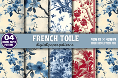 French Toile Digital Paper Bundle PNG Product Image 4