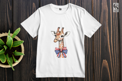 Cute Giraffe Patriotic Bow Watercolor Clipart PNG Product Image 3
