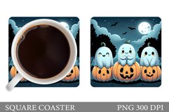Cute Ghost Coaster Design. Halloween Coaster Sublimation Product Image 1