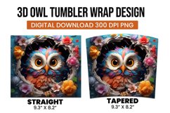 3D Owl Floral Tumbler Wrap Sublimation Product Image 3