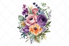 Watercolor Purple Floral Bouquet Clipart Bundle, Transparent Product Image 3