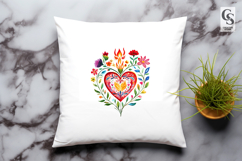 Mexican Sacred Heart Folk Watercolor Clipart PNG Product Image 3