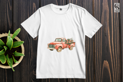 Watercolor Vintage Red Truck With Flowers Clipart PNG Product Image 3