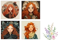 Cartoon Girl Square Coasters, Red Hair Girl PNG Product Image 3