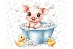 Farm Animal Babies in Bubble Bath PNG, Nursery Clipart Product Image 3