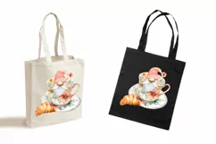 Watercolor gnome in a mug of tea with cookies, Gnome PNG Product Image 3