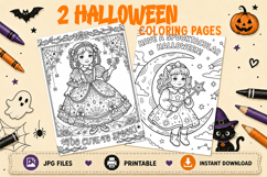 Spooky Cute Halloween coloring pages Sweet fairy Princess Product Image 1