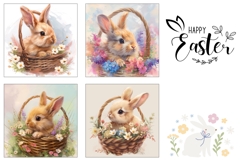 Easter Basket Square Coaster Template, Easter Bunny PNG Product Image 3
