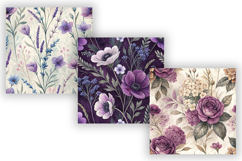 Purple Watercolor Floral Digital Paper, Seamless Shabby Chic Product Image 3