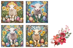 Stained Glass Lamb Square Coasters, Easter Lamb Sublimation Product Image 3
