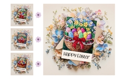 Happy Easter Greeting Cards, Stained Glass Easter Basket PNG Product Image 3