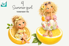 Whimsical Summer Fruit Girls Clipart, Summer Girls Clipart Product Image 1