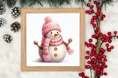 Pink Christmas Snowman Clipart, Christmas PNG Product Image 3