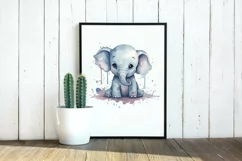 Cute Kawai baby elephant watercolor SVG, baby elephant png Product Image 3