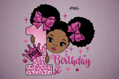 Black Girl 1st Birthday PNG Afro Puffs Pink Glitter Bows Product Image 3
