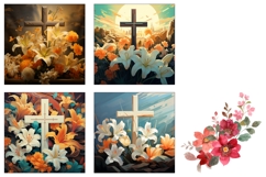 Christian Square Coaster, Floral Easter Cross Coasters PNG Product Image 3