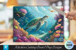 Underwater Sea Turtle and Marine Flowers Cutting Board PNG Product Image 1