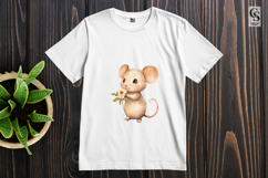 Cute Mouse with Flower Watercolor Clipart Sublimation PNG Product Image 2