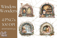 Cozy Christmas Village Window Clipart PNG for Crafts Product Image 1