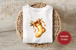 Cartoon Christmas Sock Illustration, Gold Christmas PNG Product Image 3