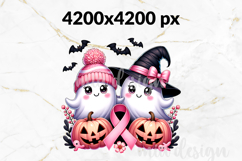 Pink Ribbon Halloween Ghosts PNG, Breast Cancer Sublimation Product Image 3